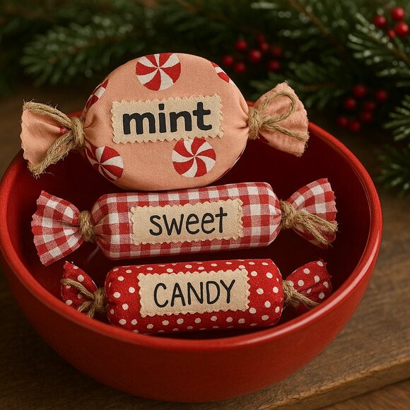 Handmade Christmas Bowl Filler Candy Decor Set Of 3 By Basket Case Designs LLC - Picture 2 of 6